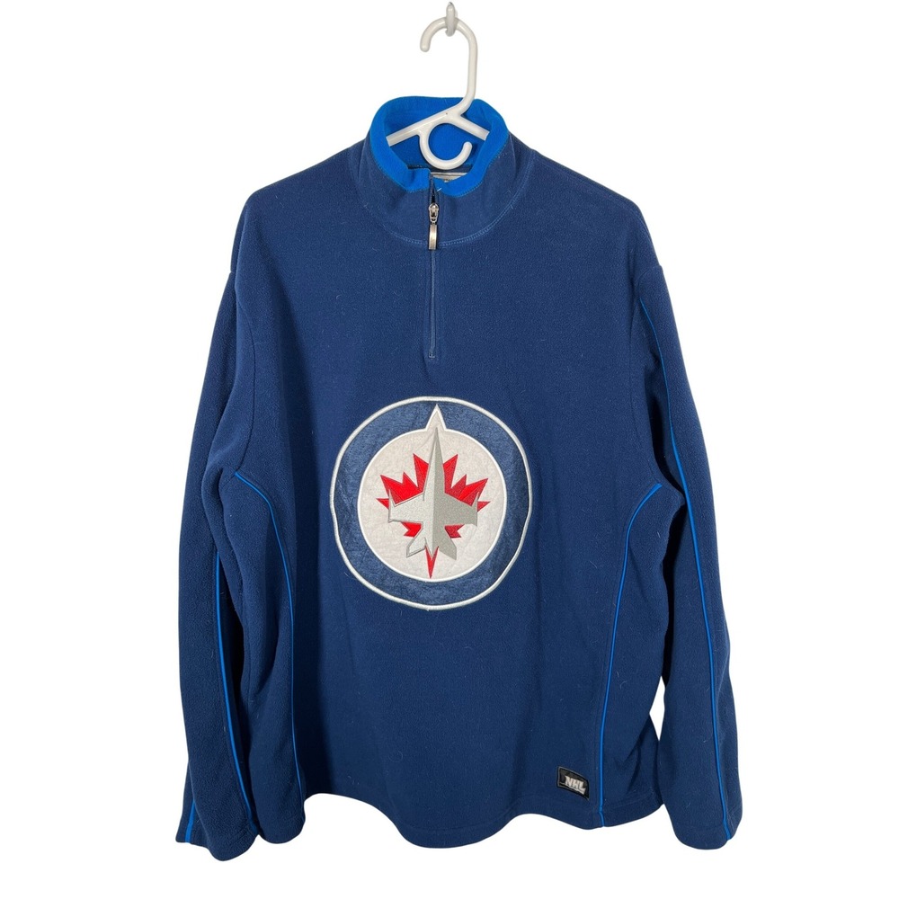 NHL Winnipeg Jets Blue Quarter Zip Fleece Pullover Sweater XL Hockey Jacket‎